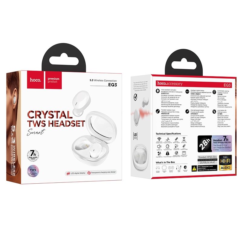 Handsfree Bluetooth HOCO EQ3, TWS, Bijela