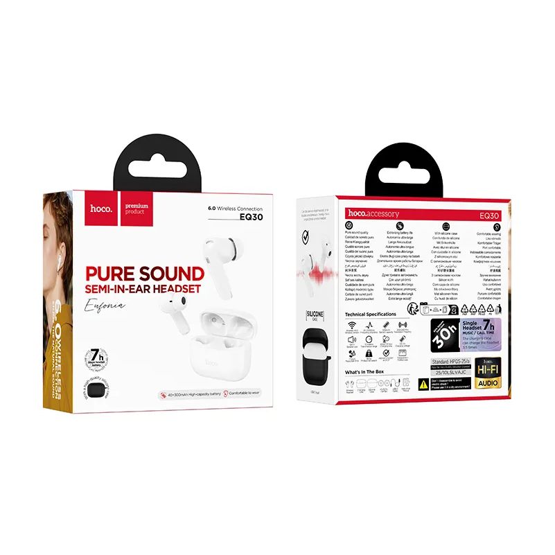 Handsfree Bluetooth HOCO EQ30, TWS, Bijeli