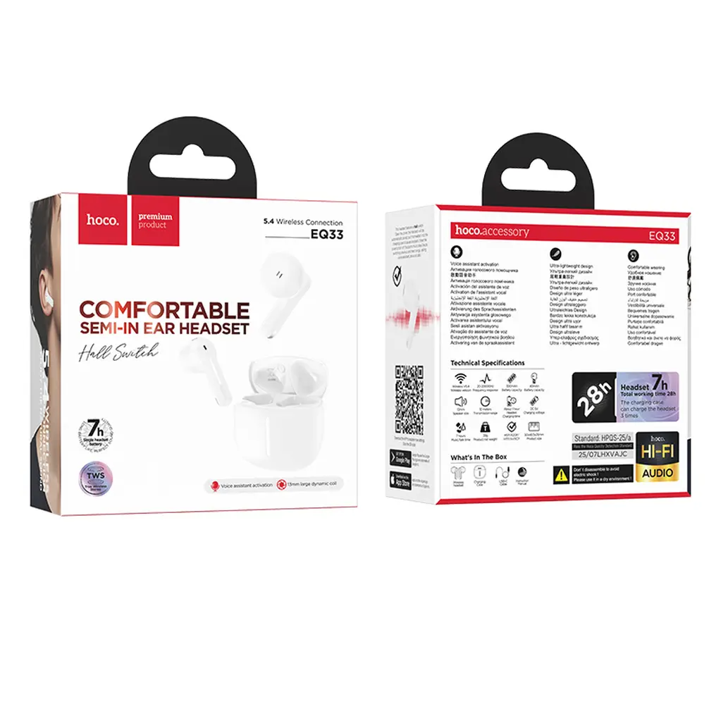 Handsfree Bluetooth HOCO EQ33, TWS, Bijela