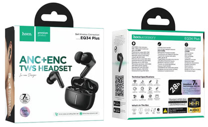 Handsfree Bluetooth HOCO EQ34 Plus, TWS, ANC, Crna