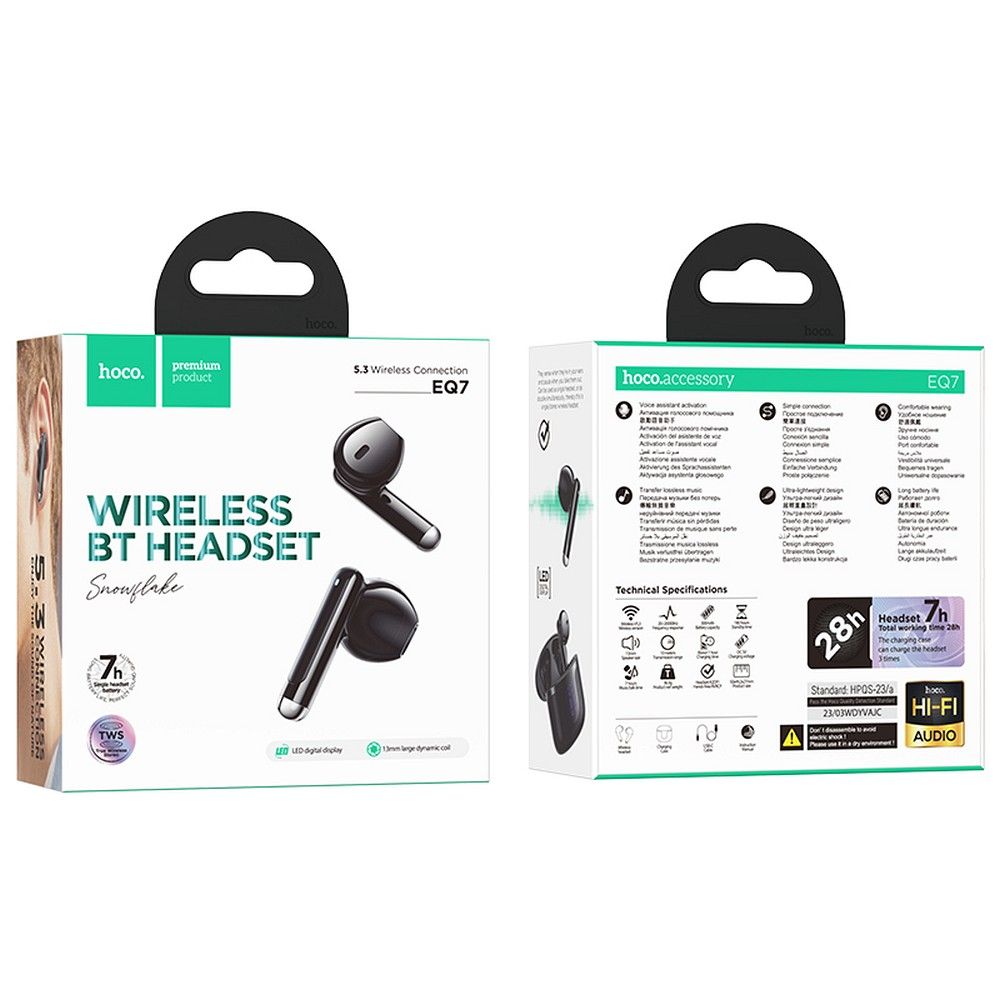 Handsfree Bluetooth HOCO EQ7, TWS, Crni