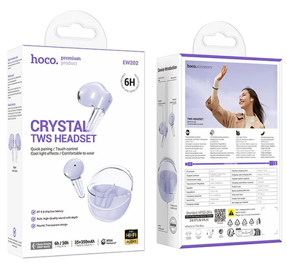 Handsfree Bluetooth HOCO EW202, TWS, Ljubičasta