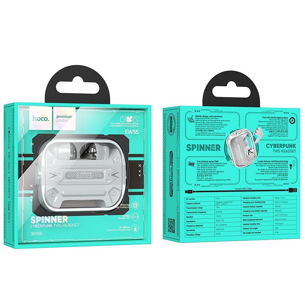 Handsfree Bluetooth HOCO EW55, TWS, Srebrni