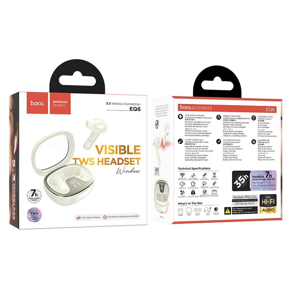 Handsfree Bluetooth HOCO Shadow EQ6, TWS, Bijeli