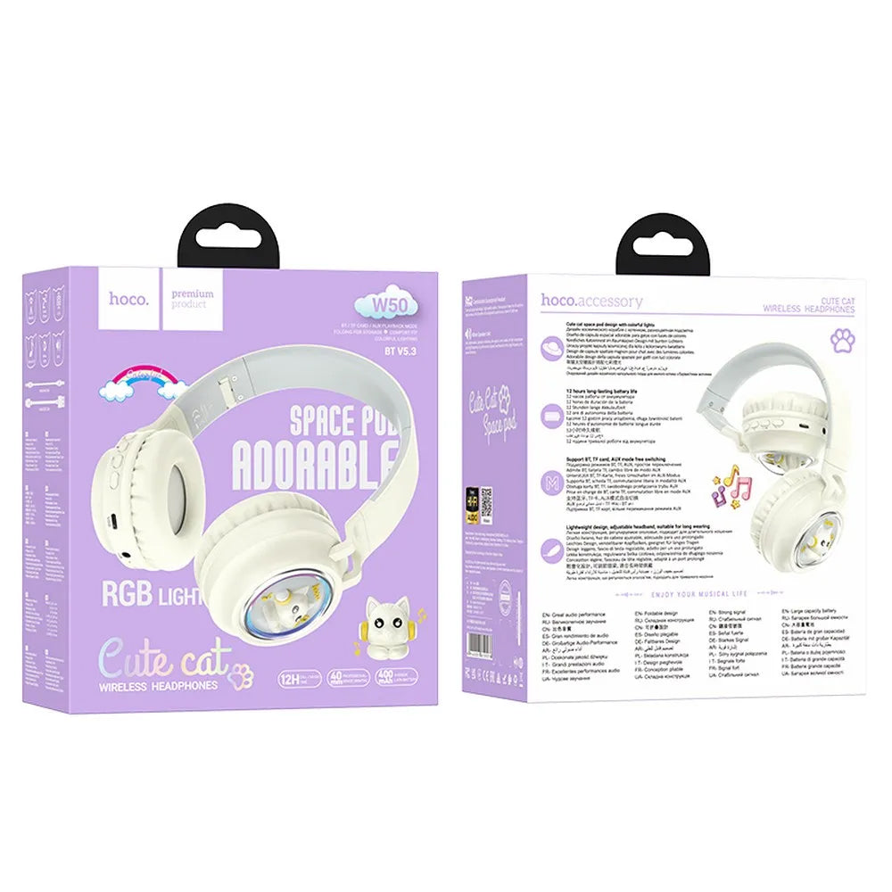 Handsfree Bluetooth HOCO W50 Kids Cute Cat, A2DP, Bijela