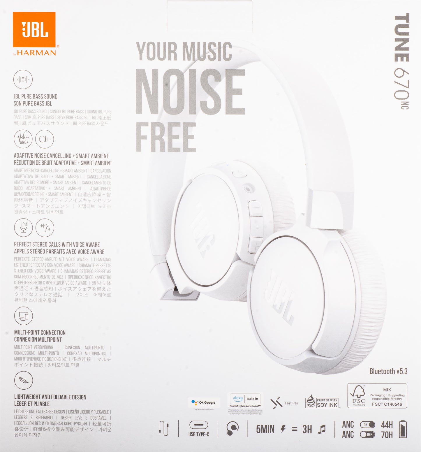 Handsfree Bluetooth JBL Tune 670NC, MultiPoint, A2DP, ANC, Bijeli JBLT670NCWHTAP
