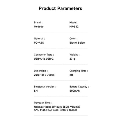 Handsfree Bluetooth McDodo HP-5820 T03, A2DP, ANC, Crni