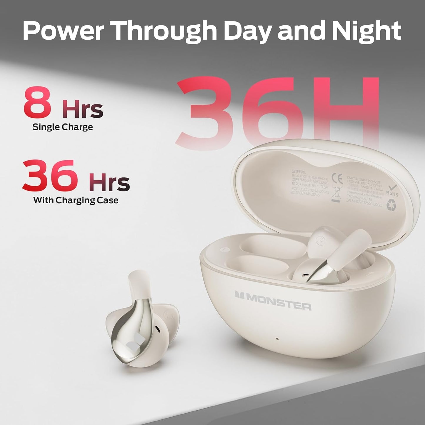 Handsfree Bluetooth Monster AC225, TWS, Svijetlo Krem