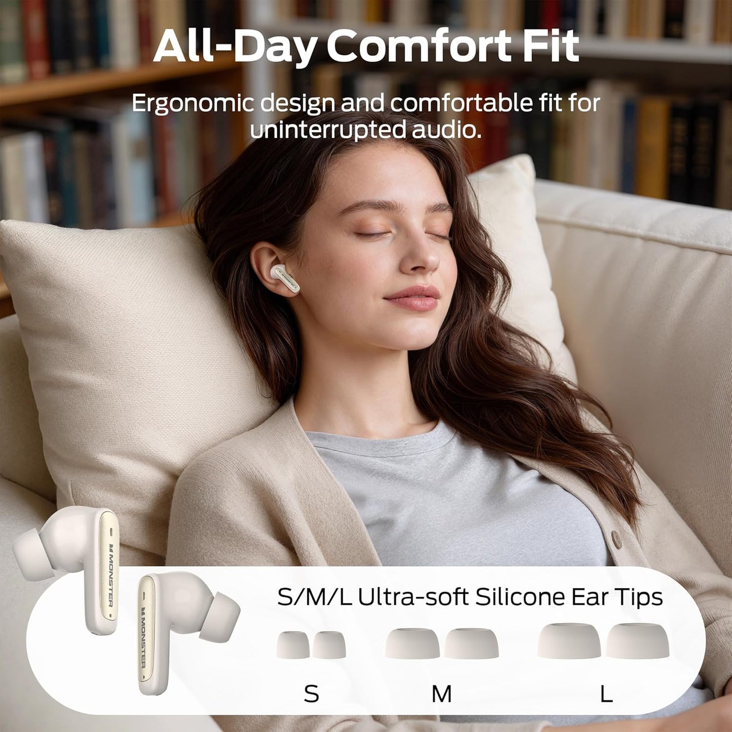 Handsfree Bluetooth Monster N-Lite 310, TWS, Svijetla Krema