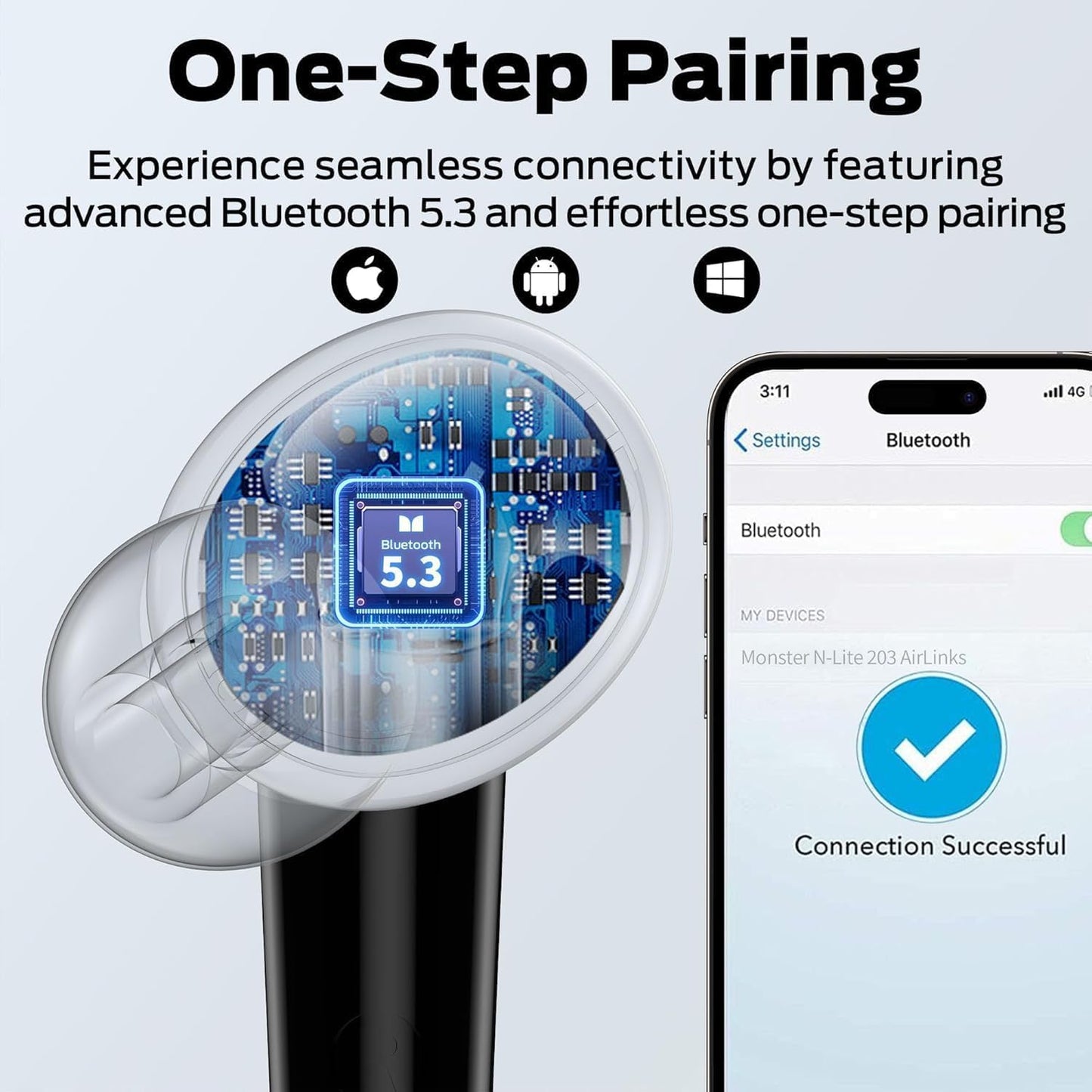 Handsfree Bluetooth Monster N-Lite 203 AirLinks, TWS, Crna