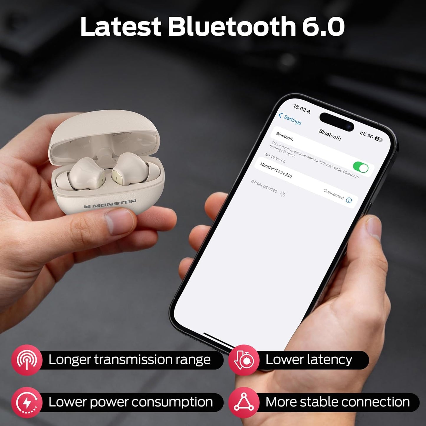 Handsfree Bluetooth Monster N-Lite 310, TWS, Svijetla Krema