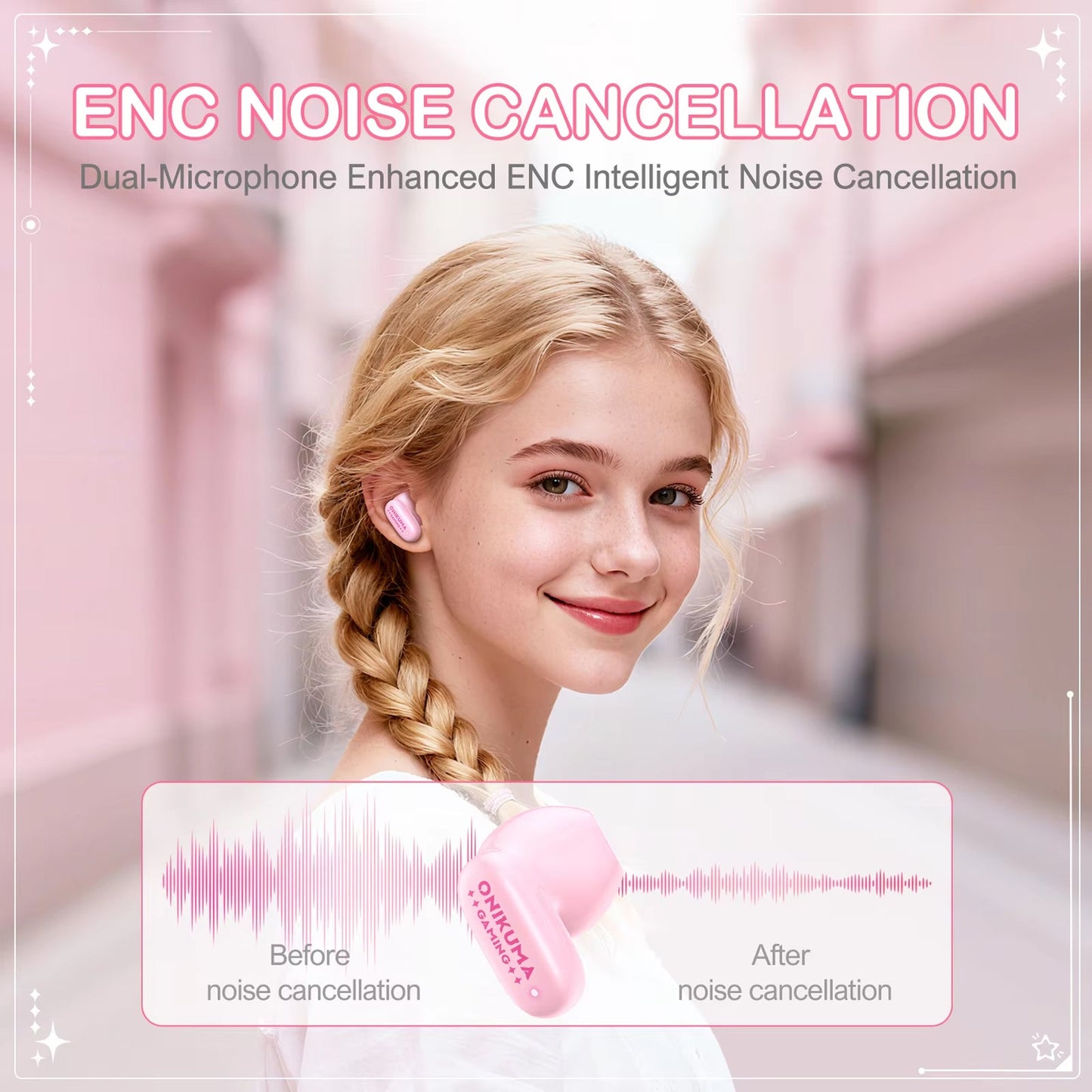 Handsfree Bluetooth Onikuma TX603, TWS, Roza