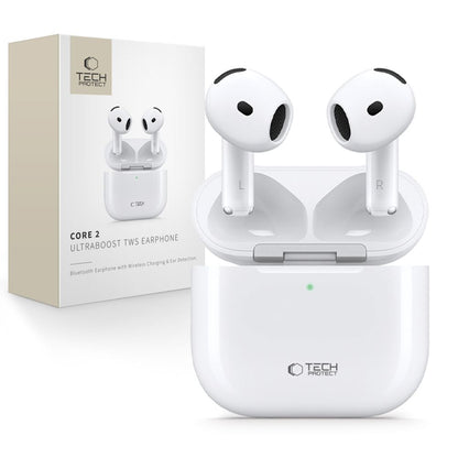 Handsfree Bluetooth Tech-Protect Ultraboost Core 2, TWS, Bijeli
