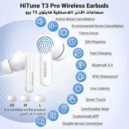 Handsfree Bluetooth UGREEN HiTune T3 Pro WS206, TWS, ANC, MultiPoint, Bijeli