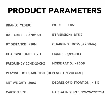 Handsfree Bluetooth Yesido EP05, A2DP, ANC, Crna