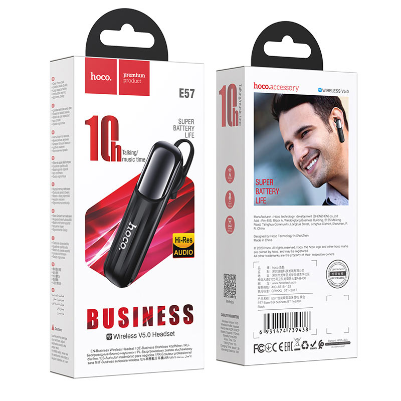 Handsfree Bluetooth HOCO E57, A2DP, Crni