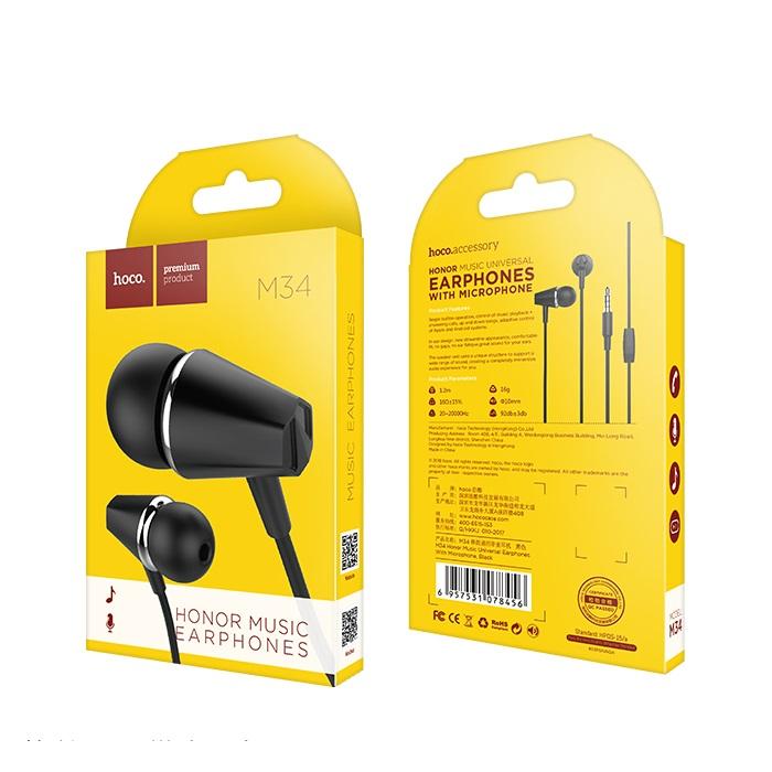 Handsfree 3.5mm HOCO M34 Honor Music, Crni