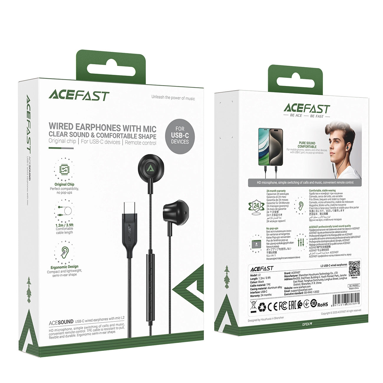 Handsfree USB-C Acefast L2, Crni