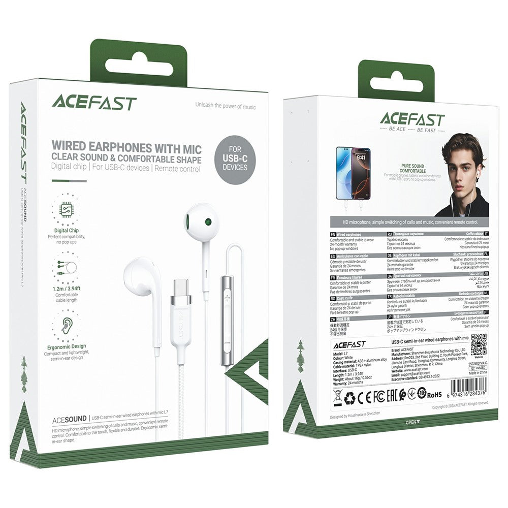 Handsfree USB-C Acefast L7, Bijela