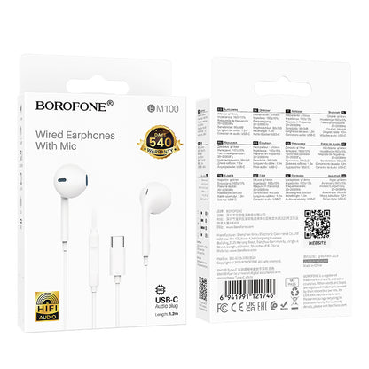 Handsfree USB-C Borofone BM100 Fuente, Bijela