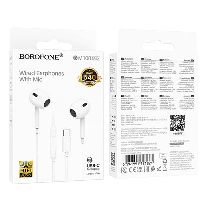 Handsfree USB-C Borofone BM100 Max Fuente, Bijela