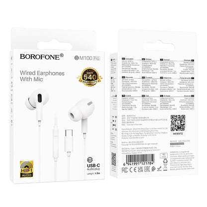 Handsfree USB-C Borofone BM100 Pro Fuente, Bijela