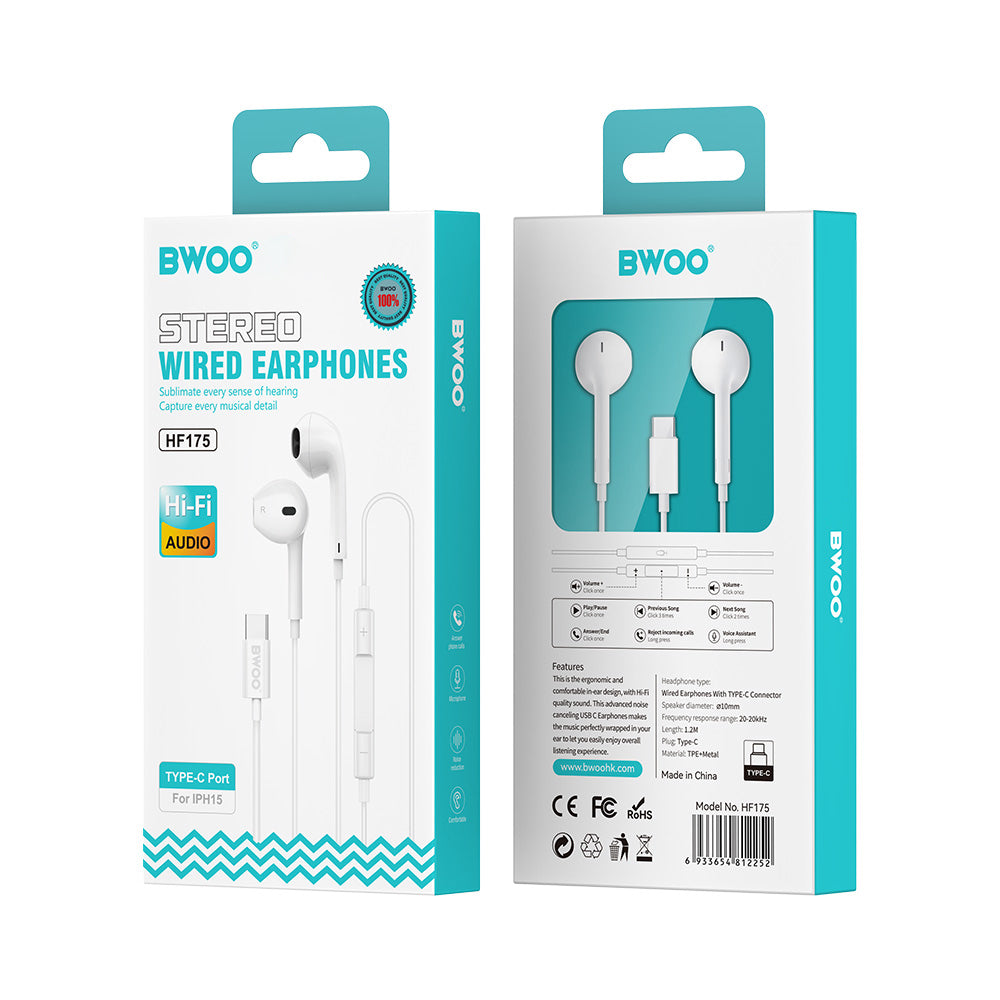 Handsfree USB-C BWOO HF175, Bijela