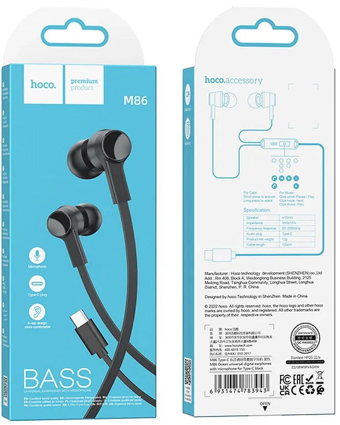 Handsfree USB-C HOCO M86, Crni