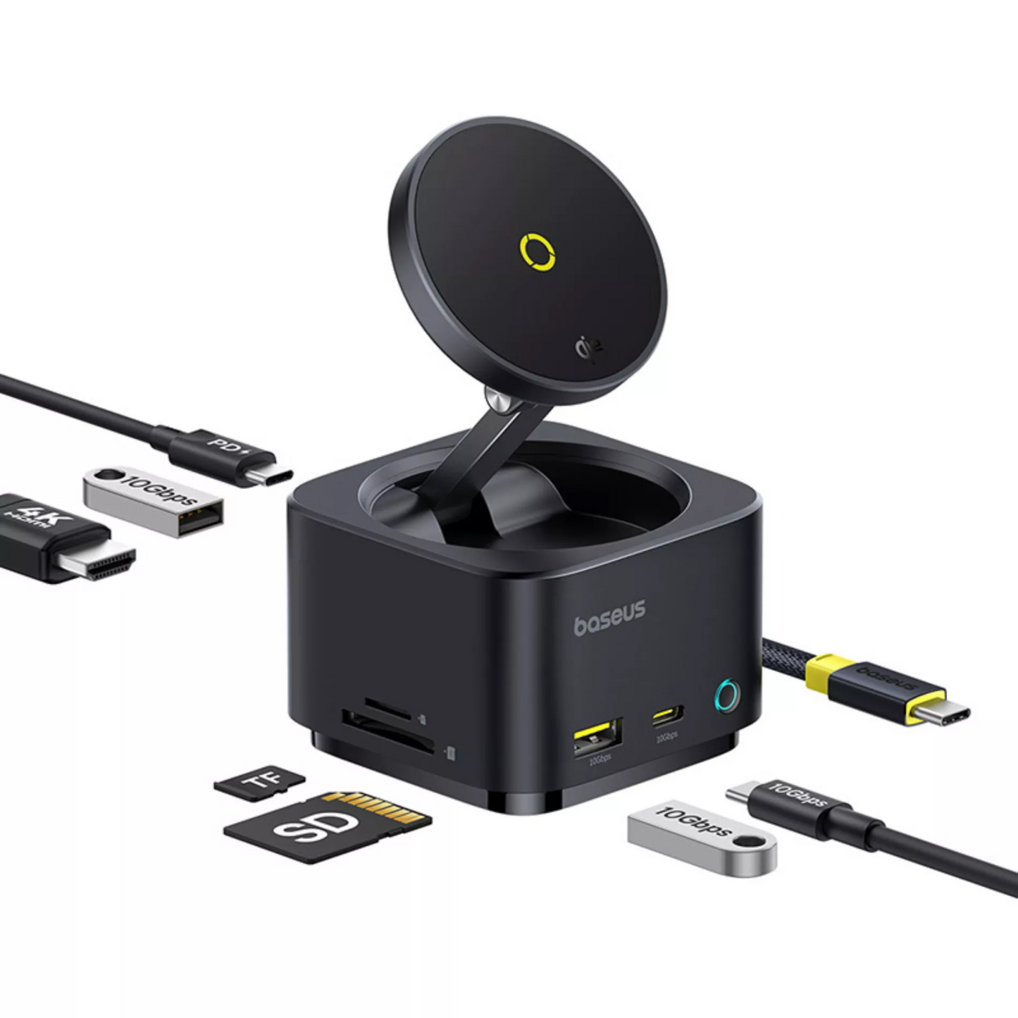 Multifunkcionalni Hub Baseus MagPro II 7in1, 1 x USB-A - 2 x USB-C - 1 x HDMI - 1 x QI - 1 x SD - 1 x microSD, Crni Obnovljen B00072900121-00