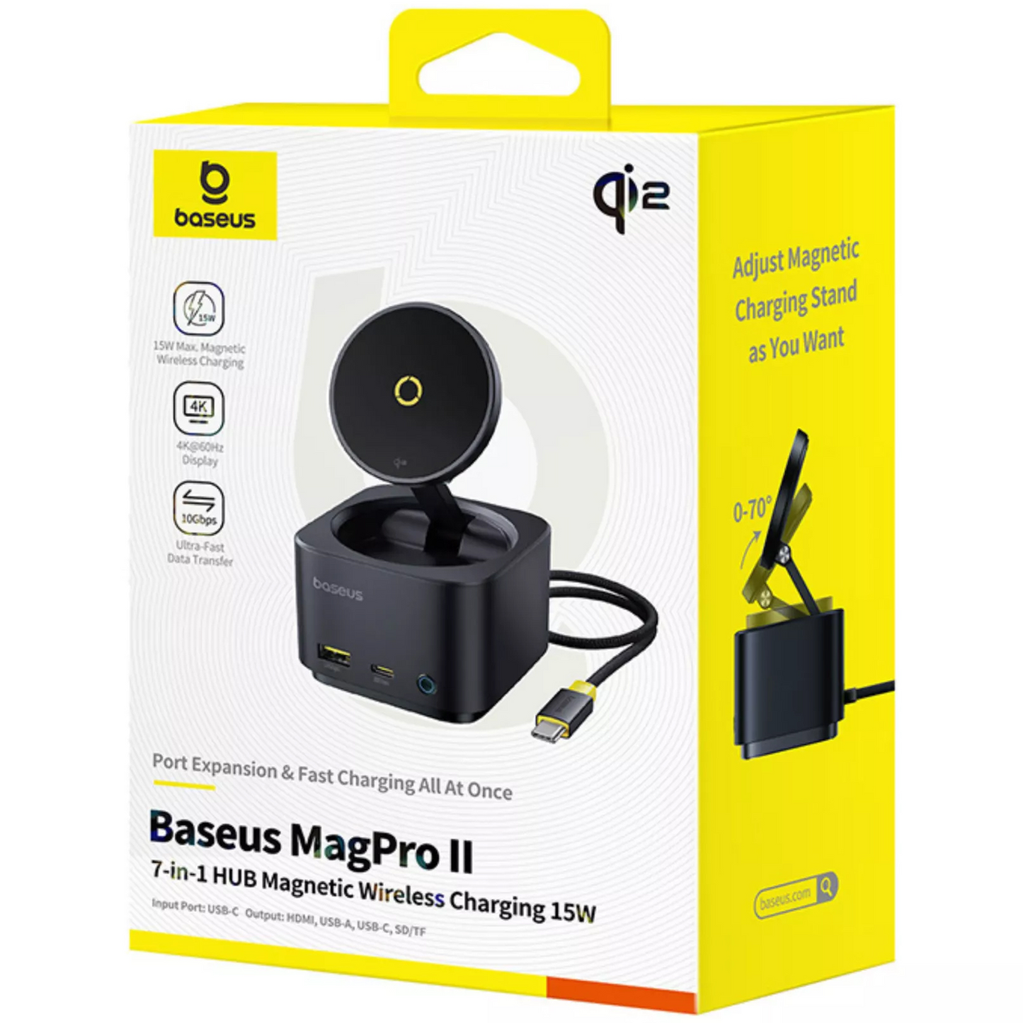 Multifunkcionalni Hub Baseus MagPro II 7in1, 1 x USB-A - 2 x USB-C - 1 x HDMI - 1 x QI - 1 x SD - 1 x microSD, Crni Obnovljen B00072900121-00