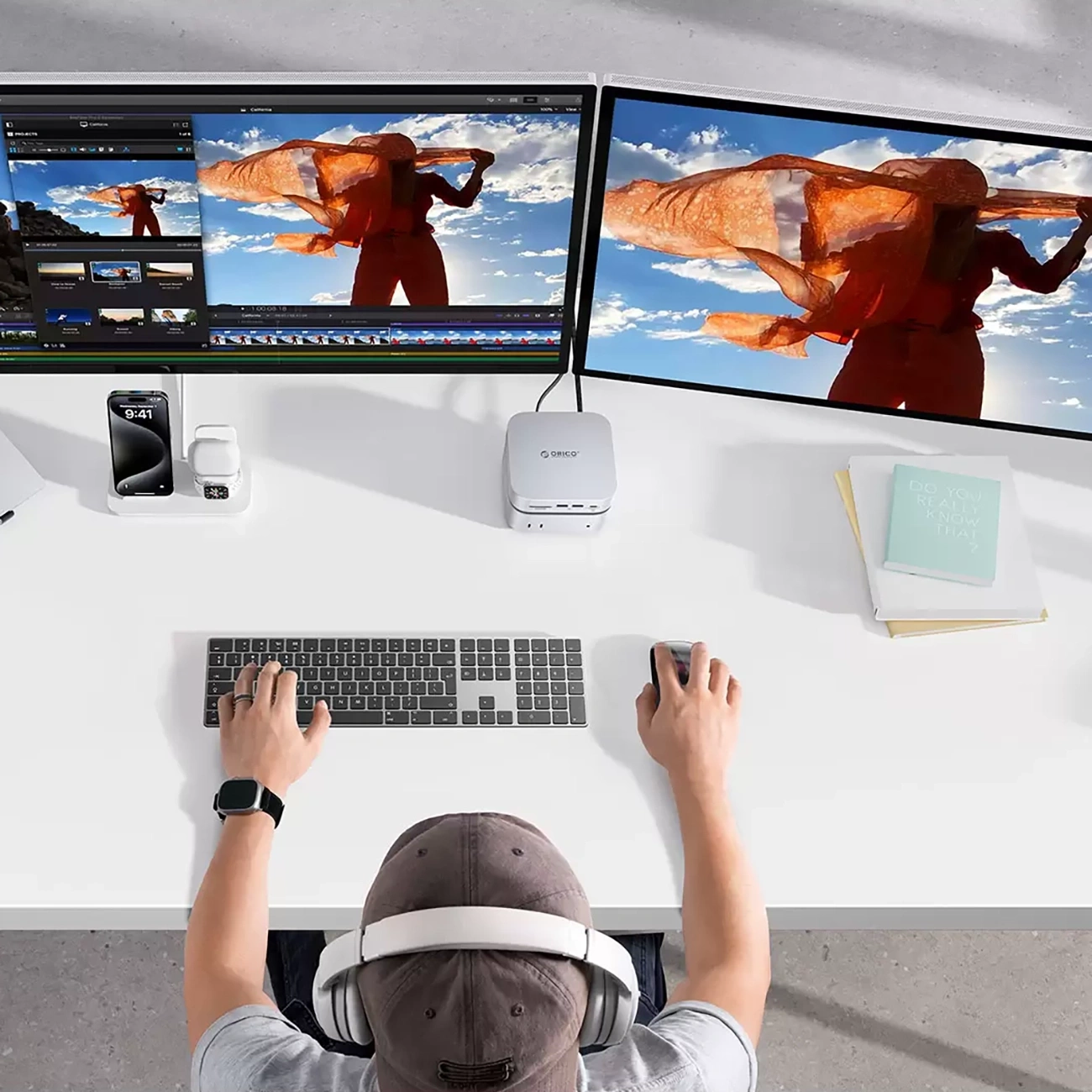 Višenamjenski hub Orico MiniLink M48PR za Apple Mac Mini M4, 9u1, Srebrni