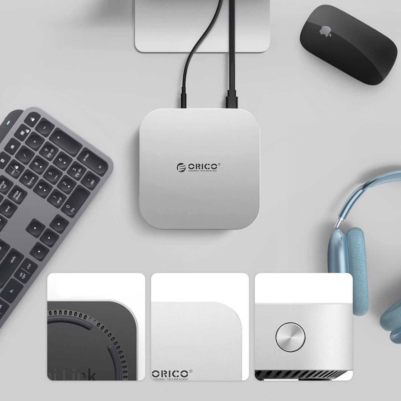 Višenamjenski hub Orico MiniLink M49P za Apple Mac Mini M4, 9u1, Srebrni