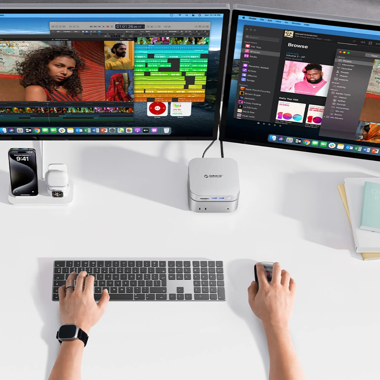 Višenamjenski hub Orico MiniLink M49P za Apple Mac Mini M4, 9u1, Srebrni