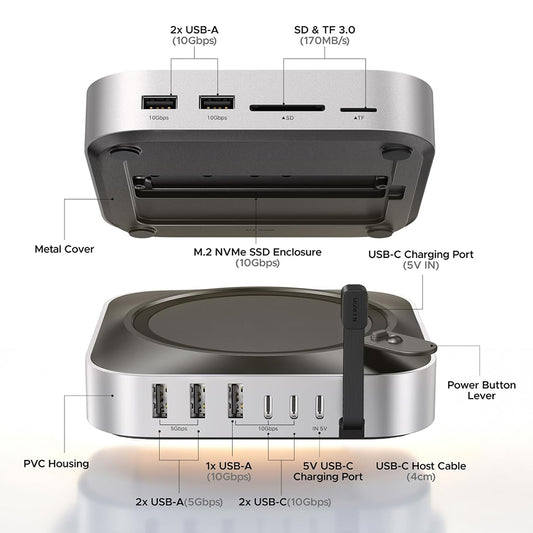 Multifunkcionalni hub UGREEN CM841A (95094) za Apple Mac Mini M4 / Pro, 10in1, Siva