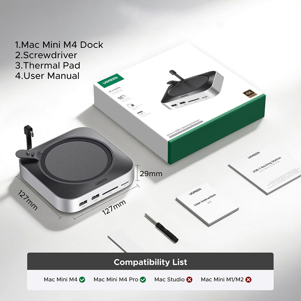 Multifunkcionalni hub UGREEN CM841A (95094) za Apple Mac Mini M4 / Pro, 10in1, Siva