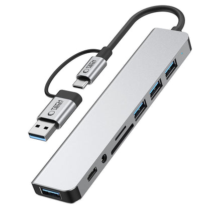 Hub USB / USB-C Tech-Protect HB06, 2 x USB-A 3.0 - 2 x USB-A - 1 x USB-C - 1 x Jack 3.5mm - 1 x SD - 1 x microSD, Sivi