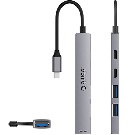 Hub USB-C Orico YSB4-U2, 1 x USB-A 3.0 - 2 x USB-A - 2 x USB-C, Sivi