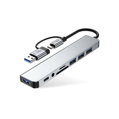 Hub USB / USB-C Tech-Protect HB06, 2 x USB-A 3.0 - 2 x USB-A - 1 x USB-C - 1 x Jack 3.5mm - 1 x SD - 1 x microSD, Sivi