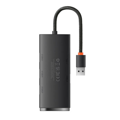 USB Hub Baseus Lite, 4 x USB-A 3.0 - 1 x USB-C, 0.25m, Crni WKQX030001
