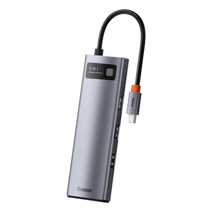 USB-C hub Baseus, 3 x USB-A 3.0 - 1 x USB-C - 1 x HDMI - 1 x RJ45 - 1 x SD - 1 x microSD, sivi CAHUB-CV0G