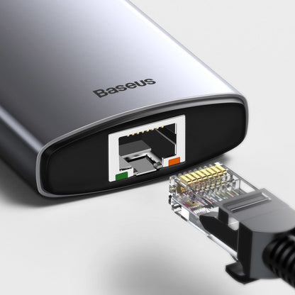 USB-C hub Baseus, 3 x USB-A 3.0 - 1 x USB-C - 1 x HDMI - 1 x RJ45 - 1 x SD - 1 x microSD, sivi CAHUB-CV0G
