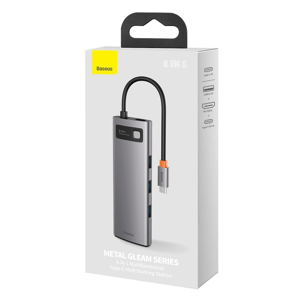 USB-C hub Baseus, 3 x USB-A 3.0 - 1 x USB-C - 1 x HDMI - 1 x RJ45 - 1 x SD - 1 x microSD, sivi CAHUB-CV0G