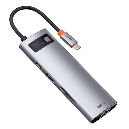 USB-C hub Baseus, 3 x USB-A 3.0 - 1 x USB-C - 1 x HDMI - 1 x RJ45 - 1 x SD - 1 x microSD, sivi CAHUB-CV0G
