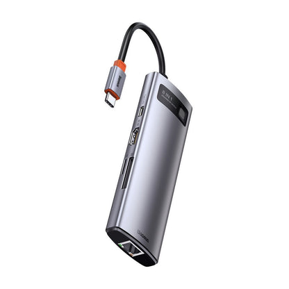 USB-C hub Baseus, 3 x USB-A 3.0 - 1 x USB-C - 1 x HDMI - 1 x RJ45 - 1 x SD - 1 x microSD, sivi CAHUB-CV0G