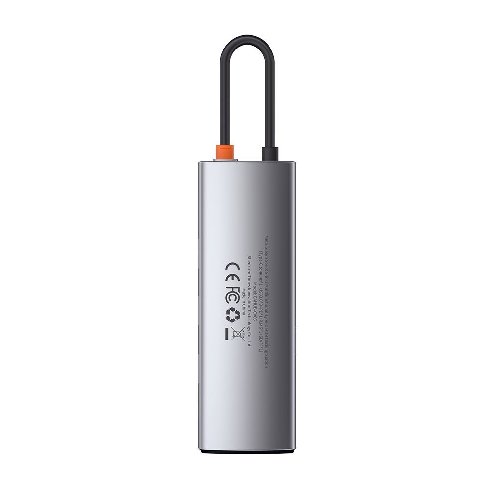 USB-C hub Baseus, 3 x USB-A 3.0 - 1 x USB-C - 1 x HDMI - 1 x RJ45 - 1 x SD - 1 x microSD, sivi CAHUB-CV0G