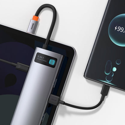 USB-C hub Baseus, 3 x USB-A 3.0 - 1 x USB-C - 1 x HDMI - 1 x RJ45 - 1 x SD - 1 x microSD, sivi CAHUB-CV0G