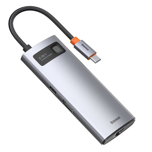 Hub USB-C Baseus Metal Gleam, 3 x USB-A 3.0 - 1 x USB-C - 1 x HDMI - 1 x RJ45, Siva CAHUB-CW0G