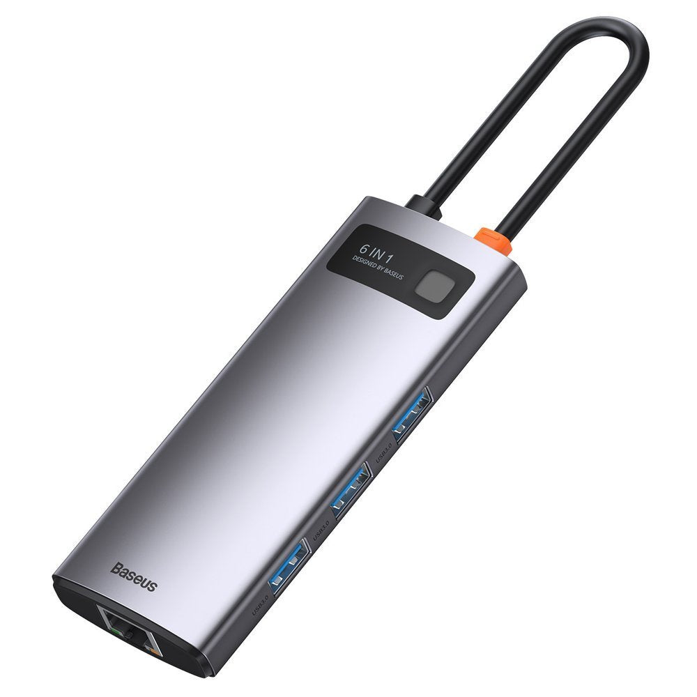 Hub USB-C Baseus Metal Gleam, 3 x USB-A 3.0 - 1 x USB-C - 1 x HDMI - 1 x RJ45, Siva CAHUB-CW0G