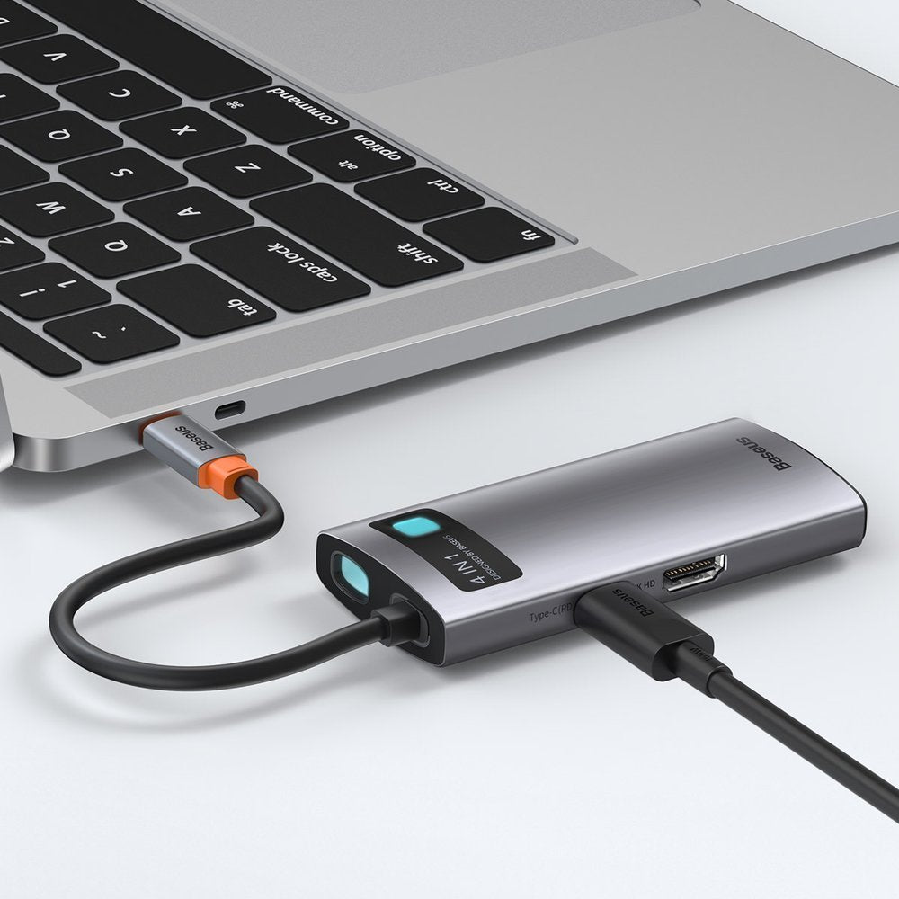 USB-C Hub Baseus Metal Gleam, 2 x USB-A - 1 x USB-C - 1 x HDMI, Sivi CAHUB-CY0G