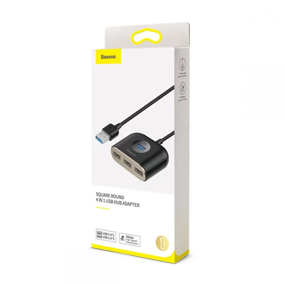 Hub USB Baseus Square, 1 x USB-A 3.0 - 3 x USB-A, Crni CAHUB-AY01